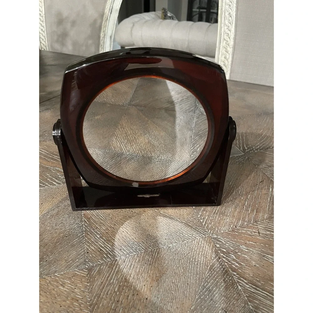 Vintage Brown Lucite Vanity Makeup Mirror Double Sided Swivel Tilt Tabletop
